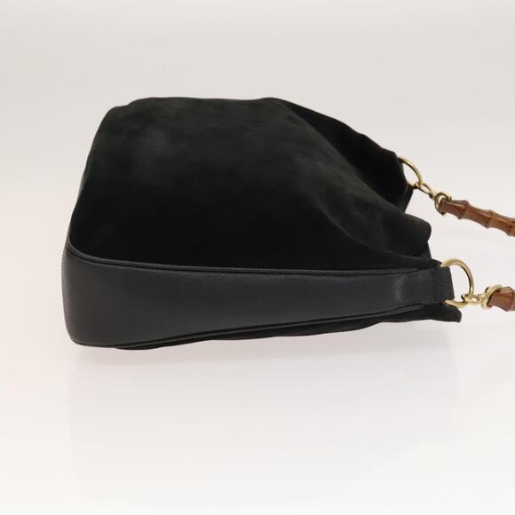 GUCCI Bamboo Hand Bag Suede Black Gold 001 1998 001 1998 - Picture 4 of 12